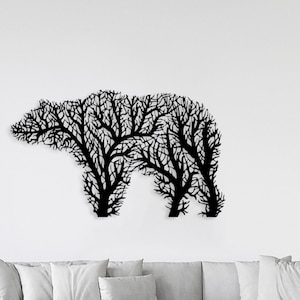 Bear Metal Wall Art, Metal Bear Wall Decor, Bear Wall Art, Tree Home Decor, Tree Bear Wall Art, Modern Wall Decor, Large Animal Wall Art