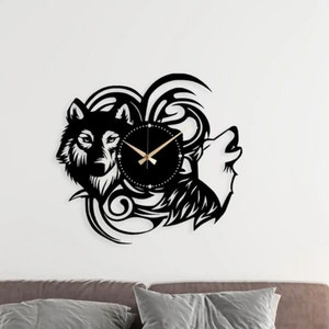 Reloj de pared de metal con diseño de lobo: decoración para chimenea con animales innumerables