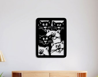 Cats Metal Wall Art, Metal Cats Wall Decor, Cute Cats Wall Decor, Whiskered Cat Wall Art, Modern Wall Decor, Large Wall Art, Christmas Gift