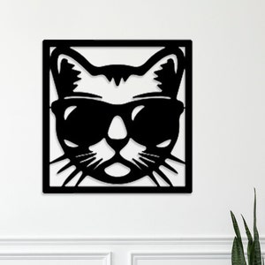 Cat with Glasses Metal Wall Art, Metal Cat Wall Decor, Cat with Glasses Wall Decor, Big Cat Wall Art, Modern Wall Decor, Large Wall Art
