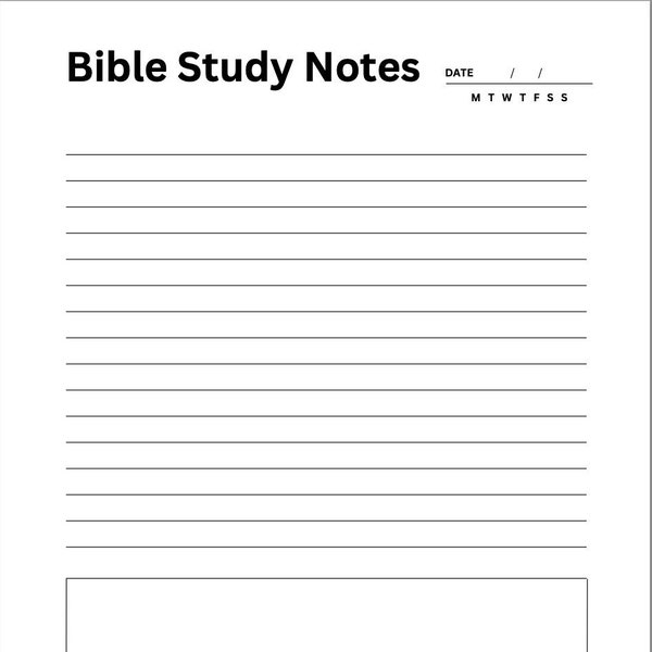 Bible Study Notes w/ Note Box - Black and White - Sleek Bible Study Worksheet - Printable Bible Study Resource - Easy to Use in Bible Study