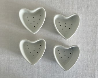 Vintage French heart shaped ceramic cheese strainer moulds Apilco