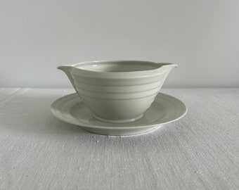 Vintage French white porcelain dual round gravy boat