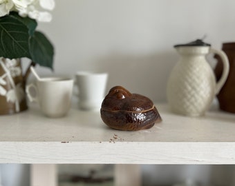 Vintage French glazed stoneware brown quail paté dish tureen A. Jacques