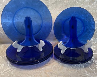 Cobalt Blue Glass Dinner or Salad Plates | Vintage Tableware