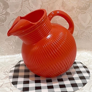 Hazel Atlas Orange Tilted Ball Ribbed Pitcher - Circa 1940s-50s