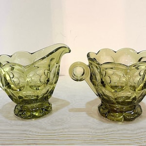 Heisey Imperial Glass Company Cream and Sugar Set Avocado Green - Vintage 1960s