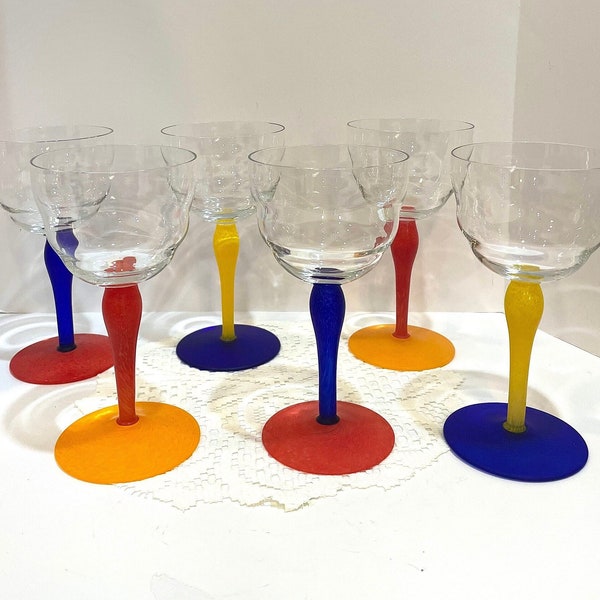 Memphis Design Style Multi Colored Wine Glasses - Circa 1980s