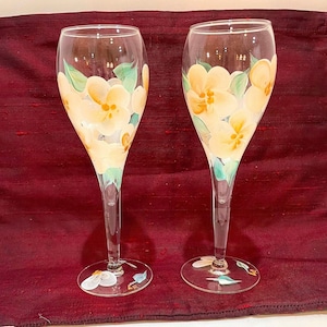 Hand Painted Champagne Toast Glasses - Vintage Set of 2