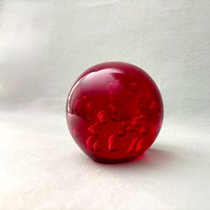 Ruby Red Art Glass Paperweight – Controlled Bubble Orb