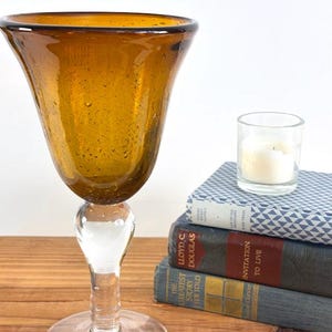 Artland Iris Brown Bubble Goblets – Set of 5 – Hand-Blown with Optic Stems