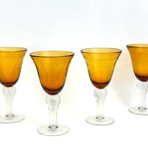 Artland Iris Amber Bubble Goblets – Set of 4 – Hand-Blown  – Optic Stem