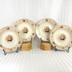 Winpat Schooner Ship Salad Plates - Set of 4  – Vintage 80s Nautical Porcelain - Rare