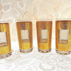 MCM 22kt Gold &quot;Kashmir&quot; Highball Glasses Signed Pasinski - Circa 1960s