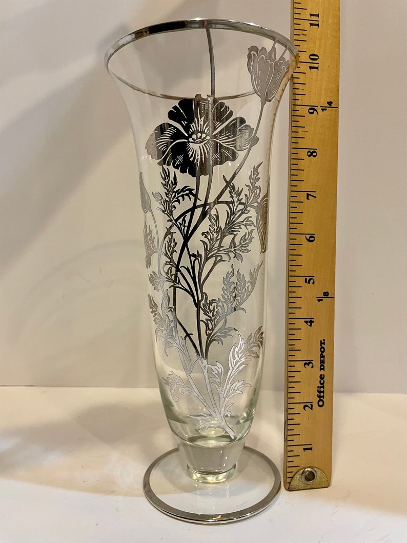 Vintage Tall Vase Silver City Glass flanders Sterling Silver Overlay
