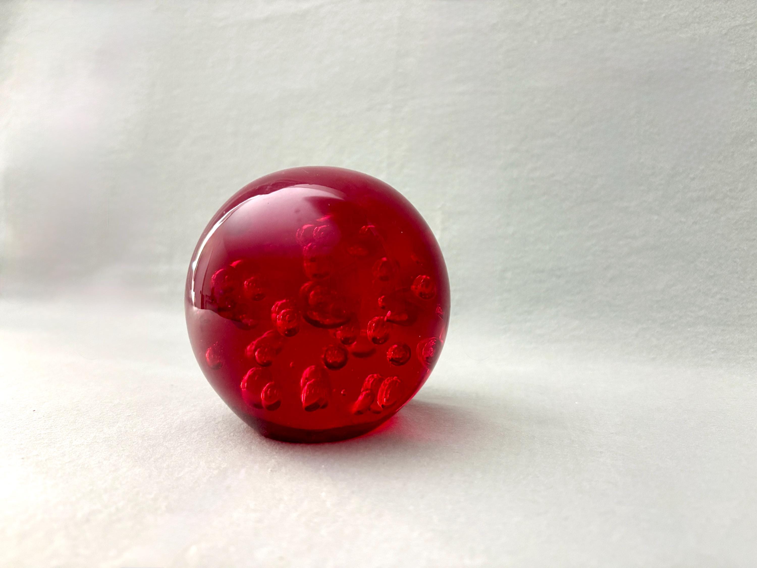 Ruby Red Art Glass Paperweight - Controlled Bubble Orb