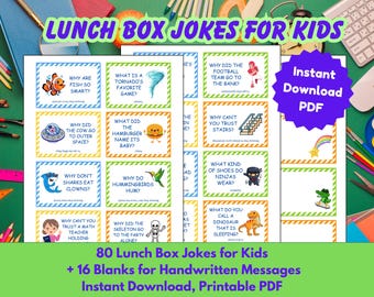 Lunch Box Jokes for Kids: 80 Printable Riddles + 16 Blank Cards (PDF)