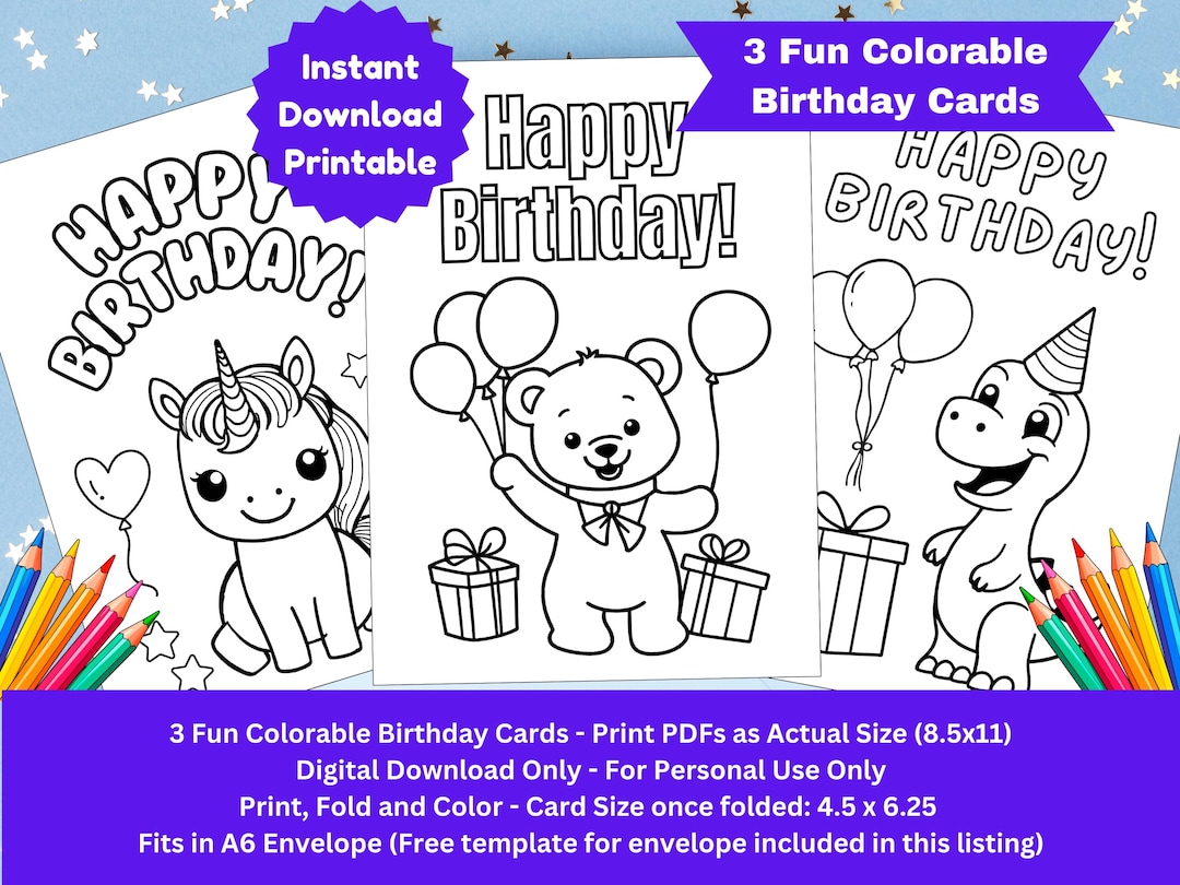 Printable Happy Birthday Coloring Cards for Kids | DIY Kids' Greeting ...