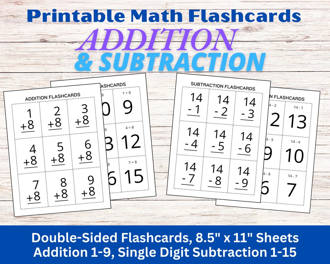 Math Flashcard Bundle: Addition & Subtraction Practice (printable PDF ...