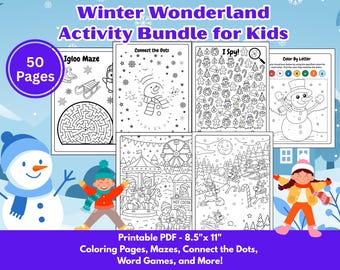 Kids Activity Bundle: Winter and Christmas Games for Kids, 50 Fun Coloring Pages, Mazes, Dot-to-Dots, Word Games, I Spy, and more! PDF
