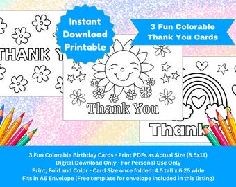 Printable Thank You Coloring Cards from Kids: DIY Kid's Gift | Craft | Colorable card | Instant Download