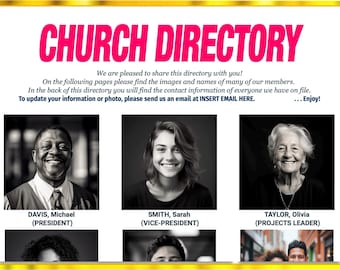 CHURCH DIRECTORY PRO —Template for a beautiful Photo Directory with Birthday List, Anniversary List, Mailing Labels and more for Print & Pdf
