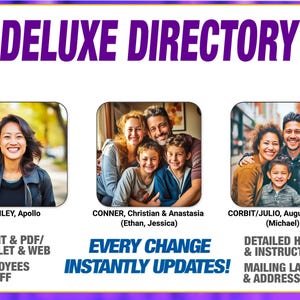 DELUXE DIRECTORY — Instantly generate a Photo Directory, Address Directory, Mailing Labels and more for Print & Web in Google Sheets!