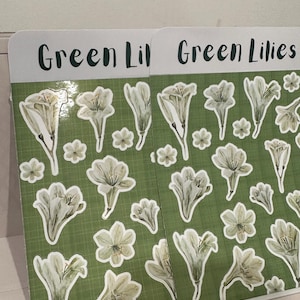 Green Flowers Lilies Sticker Sheet | Floral Sticker Set for Journals, Planners, Scrapbooking & Crafts | BUJO Stickers