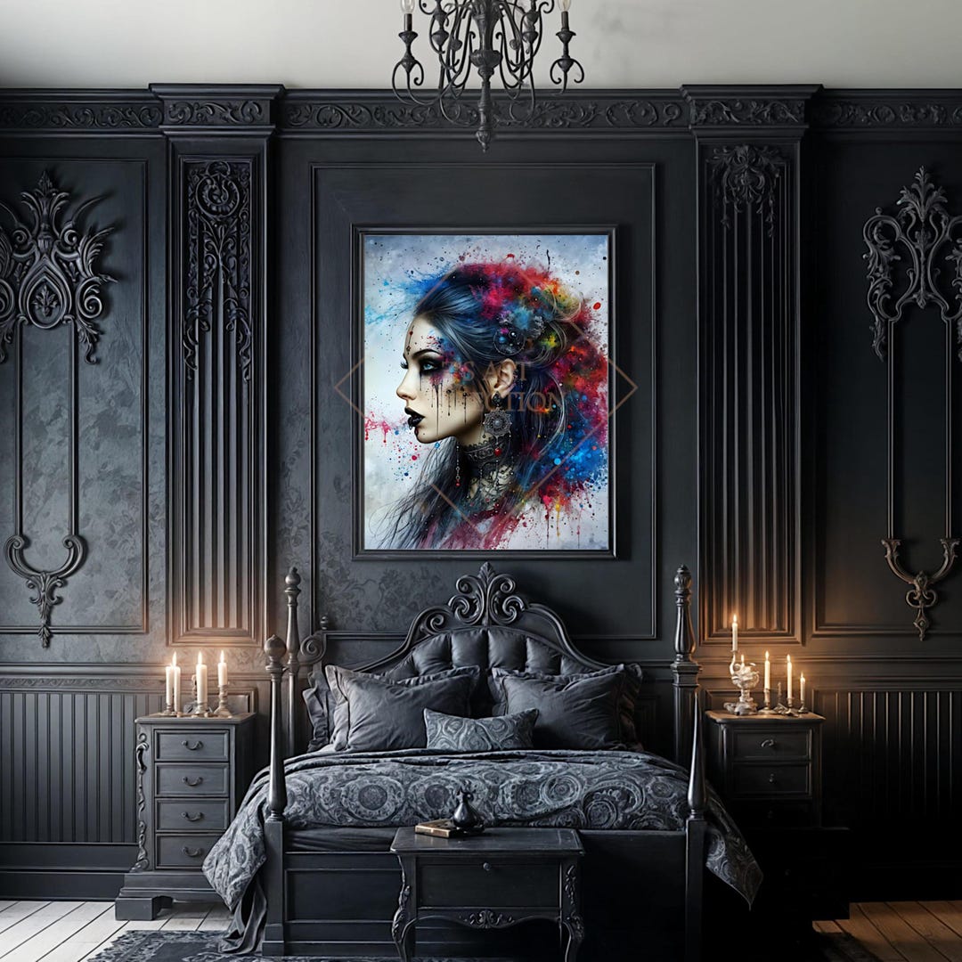Beautiful Abstract Goth Woman Canvas - Surreal Splatter Art Portrait ...