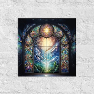 Stained Glass Art Print, Gothic Arch Stained Glass Window, Uplifting Wall Décor, Fantasy Wall Art, Stained Glass Home Decor