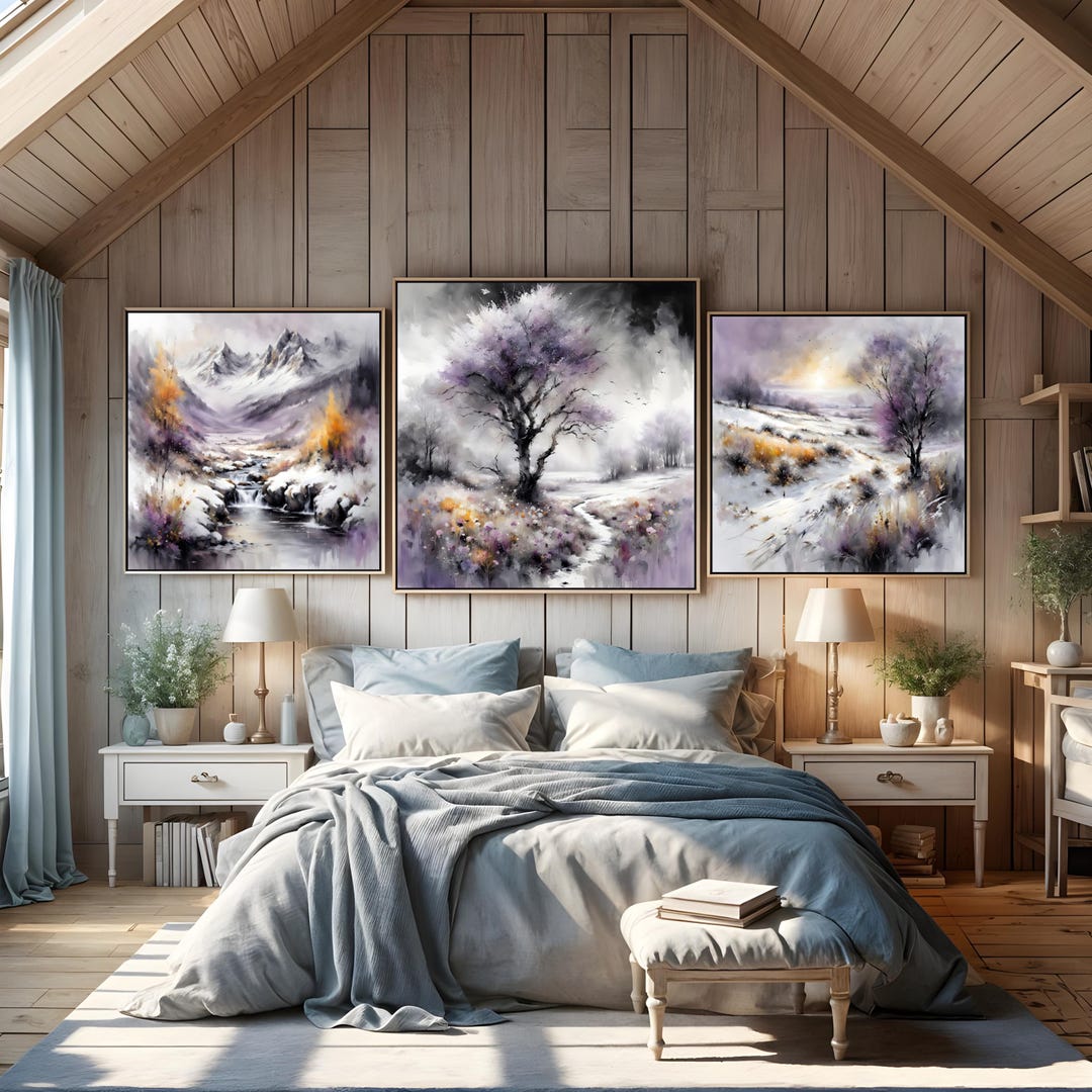Watercolor Winter Landscape Art Print: Lavender and Gold ...