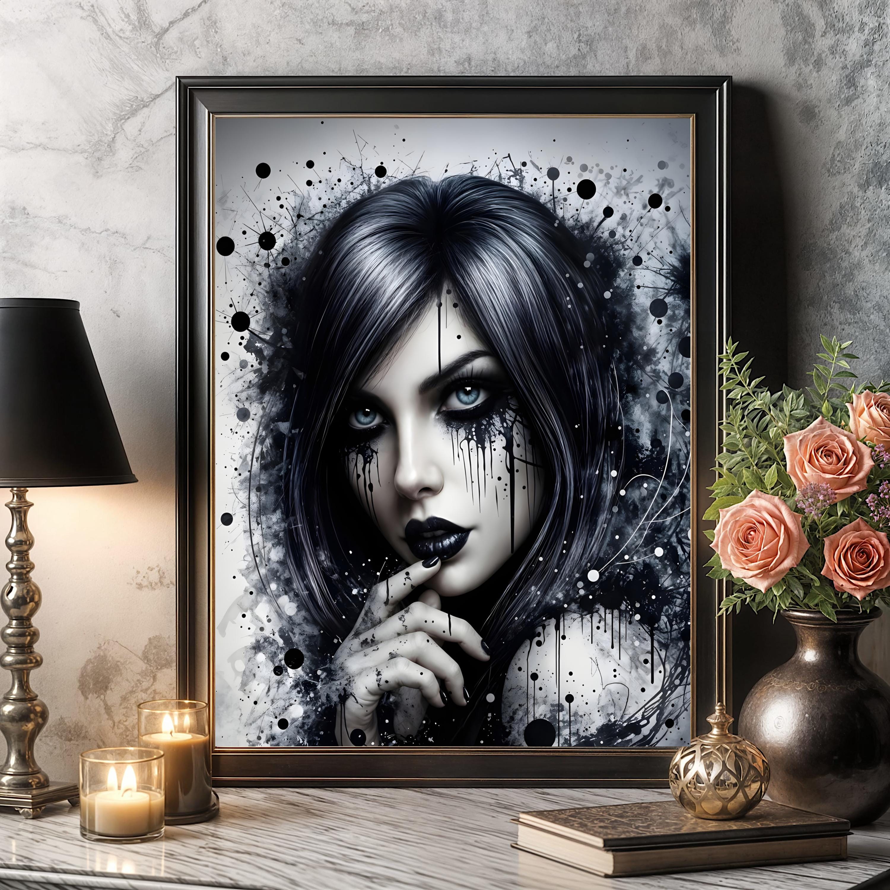 Haunting Abstract Goth Woman Art Print – Black & White Portrait – Dark ...