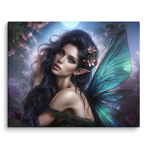 Fairy Art Canvas, Fairy Lover Decor, Fairy Canvas, Mystical Fairy Wall Art, Night Fairy Print, Enchanting Fairy Art, Surrealist Art