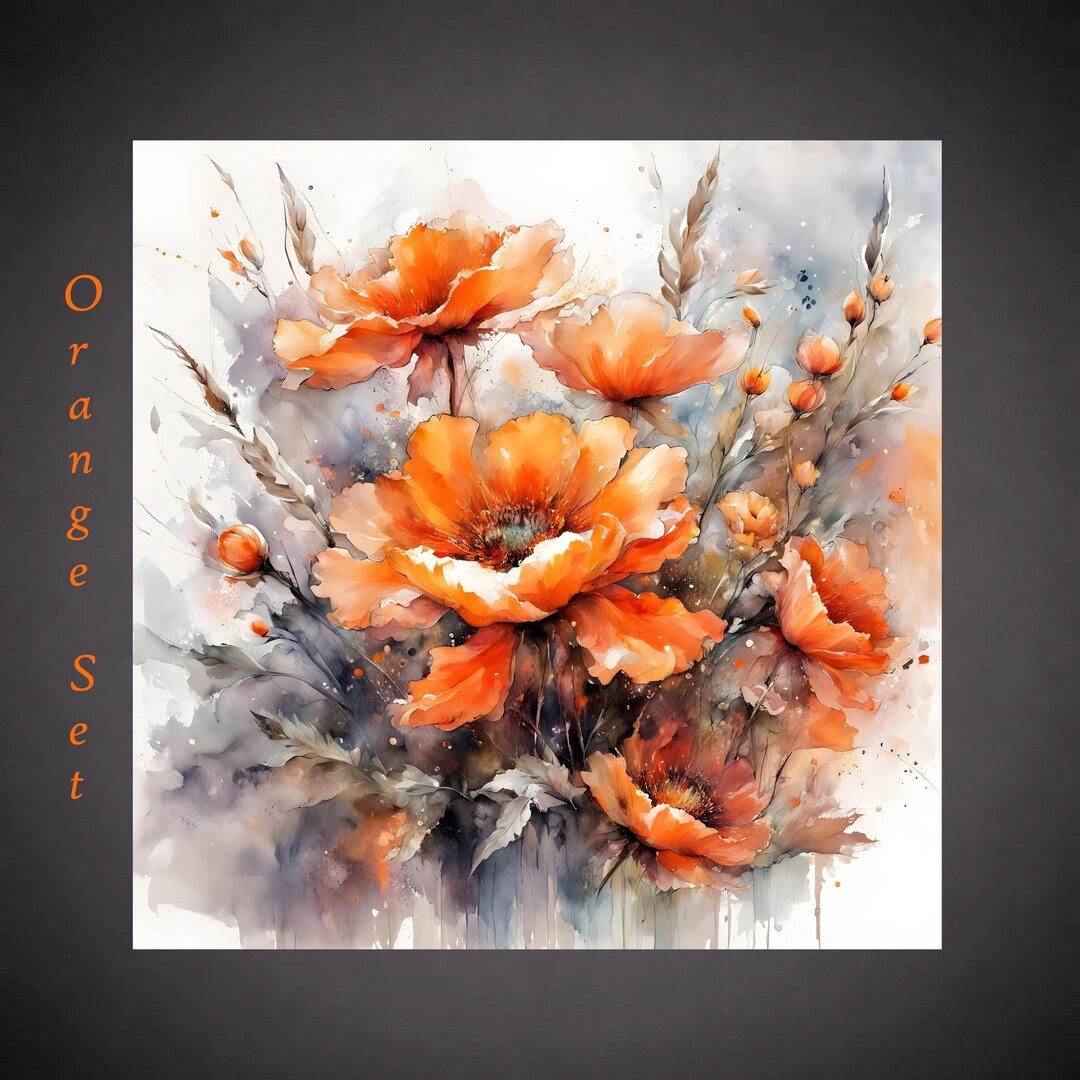Orange Watercolor Flower Art Prints - Set of 3 – Warm Botanical Wall ...