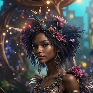 Enchanting Forest Fairy Art Print, Black Girl Magic Artwork, African American Fairy Décor, Girls Room Fairy core Print