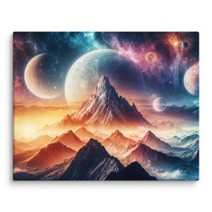 Sci-fi Outer Space Canvas Artwork, Moon and Mountain Space Wall Art, Surreal Moon Wall Art, Moonscape Canvas, Beautiful Alien Landscape