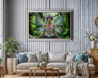 Floral Fairy Art Print – Enchanted Forest Fairy, Purple Flower Crown, Fantasy Wall Decor