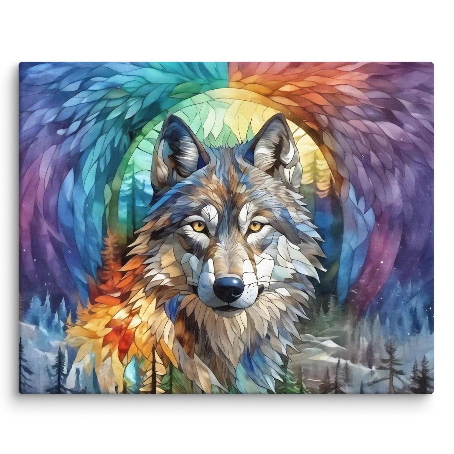 Wolf Canvas, Wolf Art Print, Stained-glass Wolf Wall Art, Wolf Gift ...