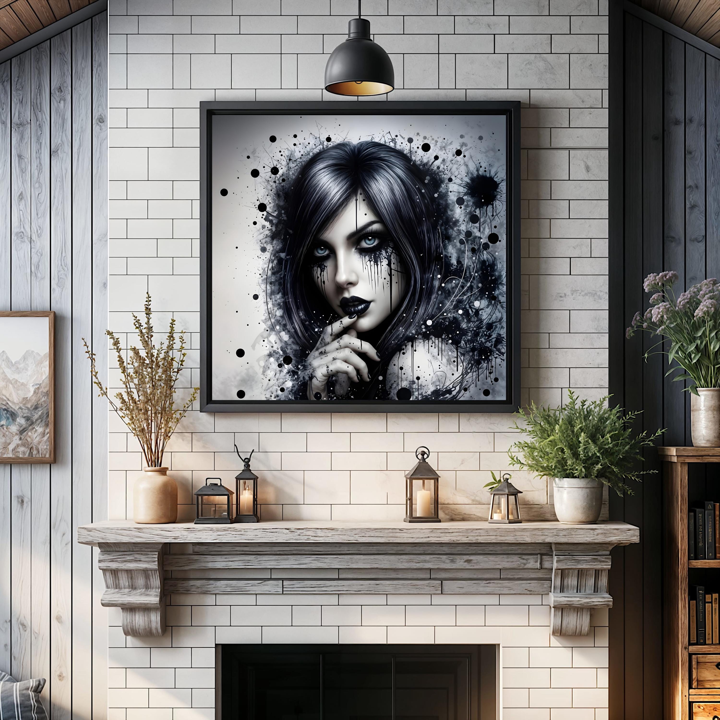 Haunting Abstract Goth Woman Art Print – Black & White Portrait – Dark ...