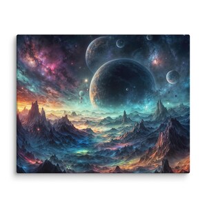 Outer Space Art Canvas, Abstract Celestial Landscape, Cosmic Dreamscape, Moonscape Canvas, Beautiful Alien landscape, Surrealist Night Sky