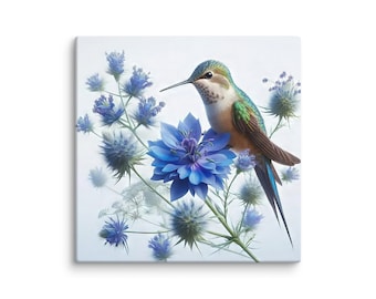 Toile 3 colibris et fleurs sauvages