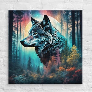 Mystic Wolf Canvas Wall Art, Perfect Gift for Wolf lovers, Captivating Full Moon Canvas, Unique Wolf Wall Deco, Wolf Home Decor