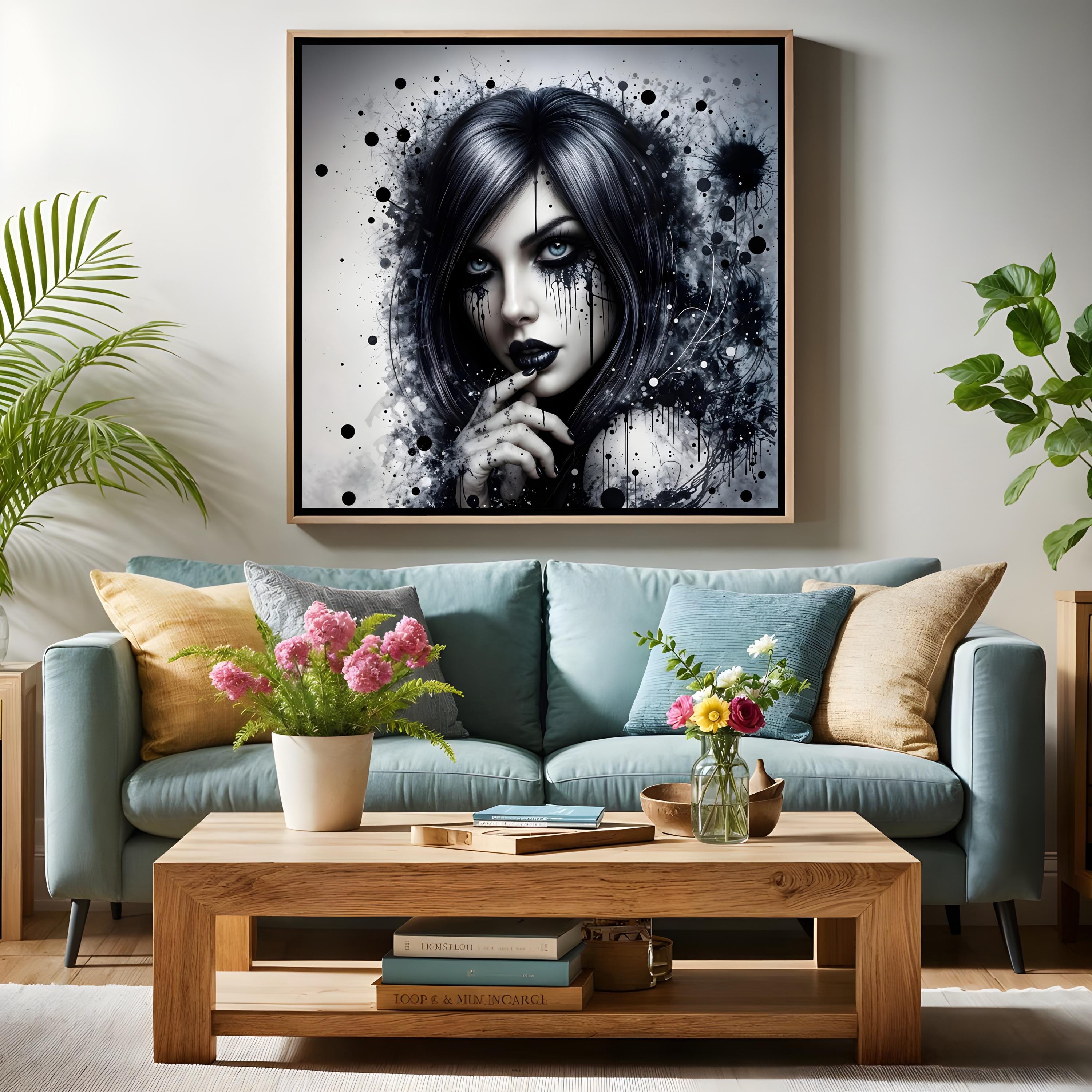 Haunting Abstract Goth Woman Art Print – Black & White Portrait – Dark ...
