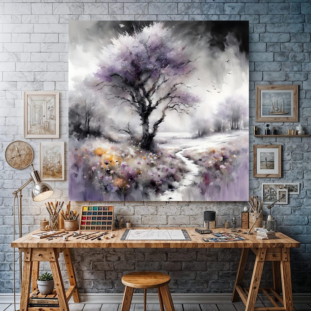Impressionistic Winter Landscape Art Print – Lavender, Gold Wildflower ...