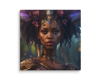 Whimsical Canvas Art for Fantasy Lovers, Step into an Enchanted Realm with Our Enchanting Forest African American Fairy Portrait, Canvas #5