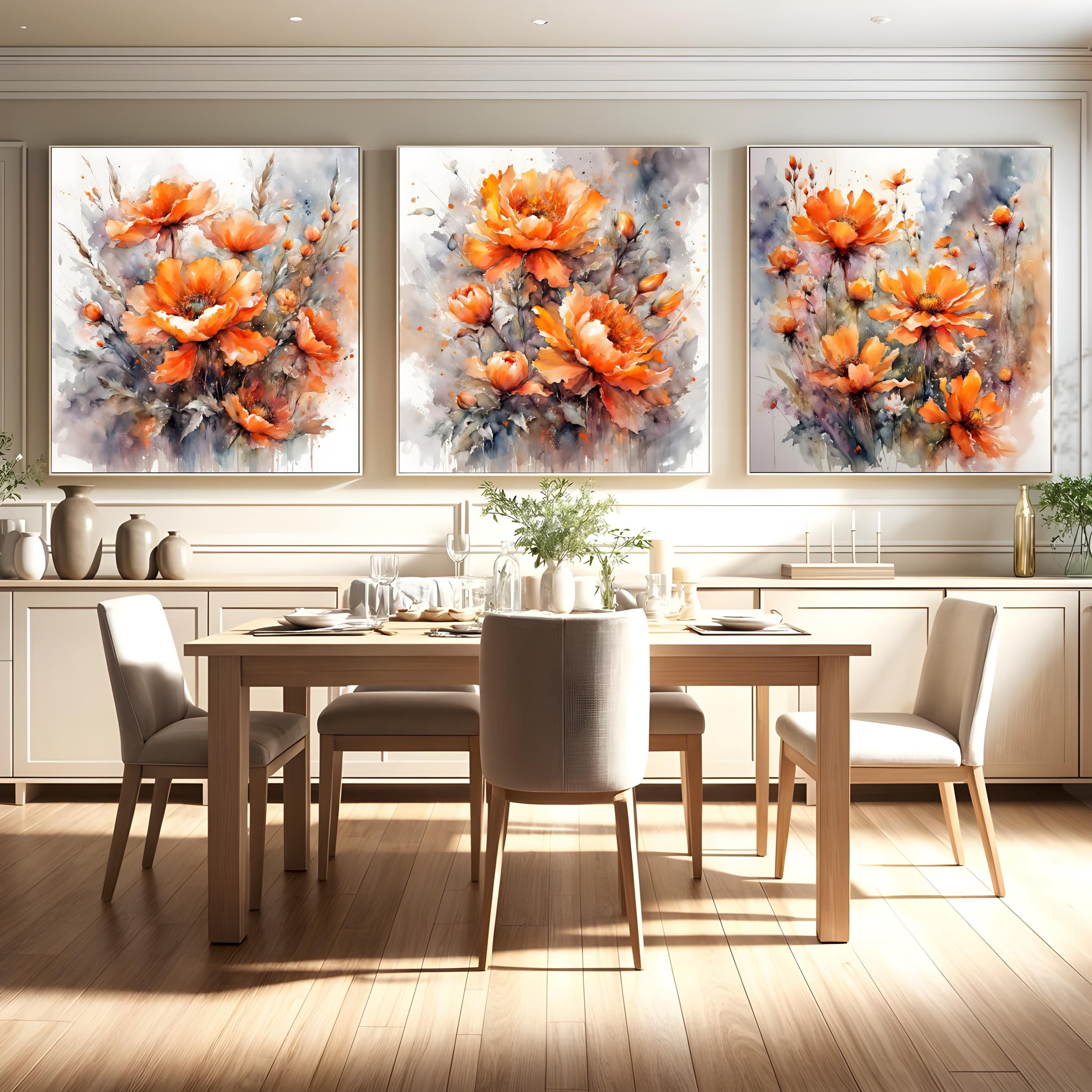 Orange Watercolor Flower Art Prints - Set of 3 – Warm Botanical Wall ...