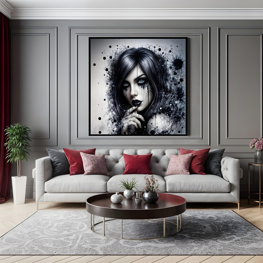 Haunting Abstract Goth Woman Art Print – Black & White Portrait – Dark ...