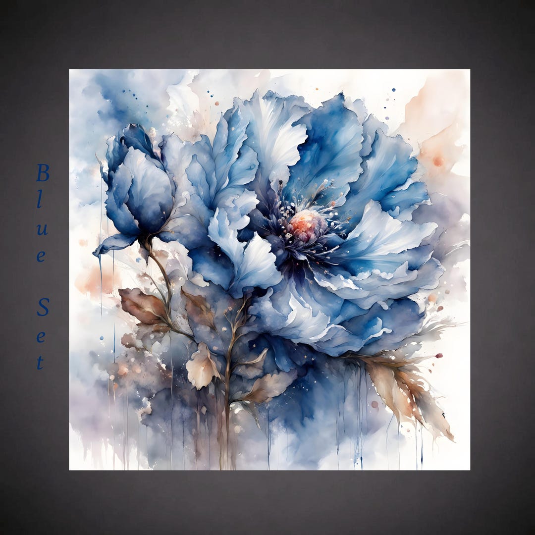 Blue Watercolor Flower Art Prints - Set of 3 – Calm Botanical Artwork ...