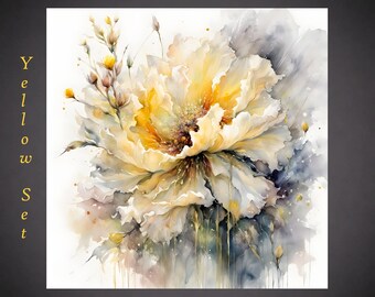 Yellow Watercolor Flower Art Prints - Set of 3 – Bright Floral Artwork, Botanical Home Decor