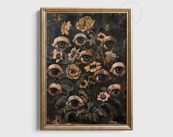 Surreal Collage Art, Strange Flower Bouquet Print, Trippy Wall Art, Retro Surreal, Evil Eye Decor, Dark Academia, Cottagecore Halloween M22